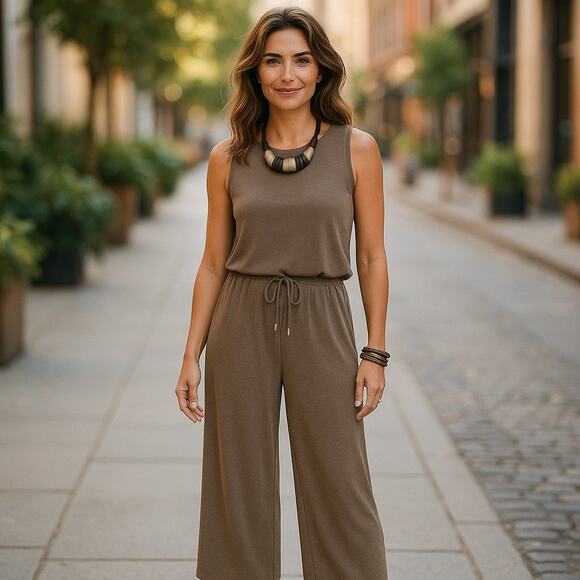 Chico's Womens Jumpsuit Sz 4 XXL 20 22 Taupe Classic Tie Waist Romper - Picture 2 of 8